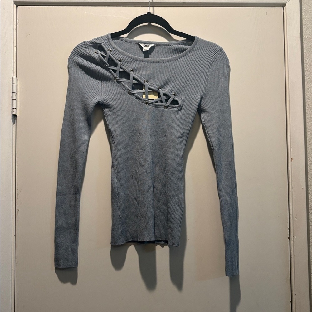 GBG blue  Long Sleeve Top with Cutout Design
